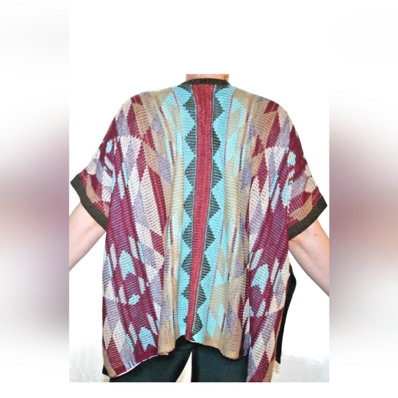 Eddie Bauer knit Pancho Chevron brown one size S M L cardigan - Picture 7 of 11